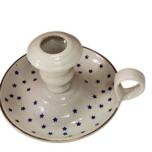 Blue & White Miniature Stars Ceramic Vintage Cottagecore Traditional Candlestick